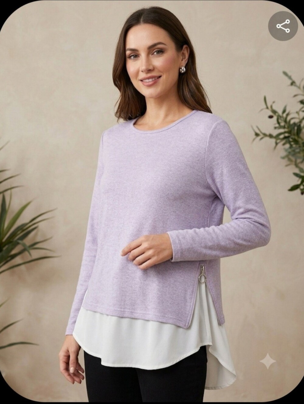 Suzy Shier Lavender Layered-Hem Long Sleeve Top
